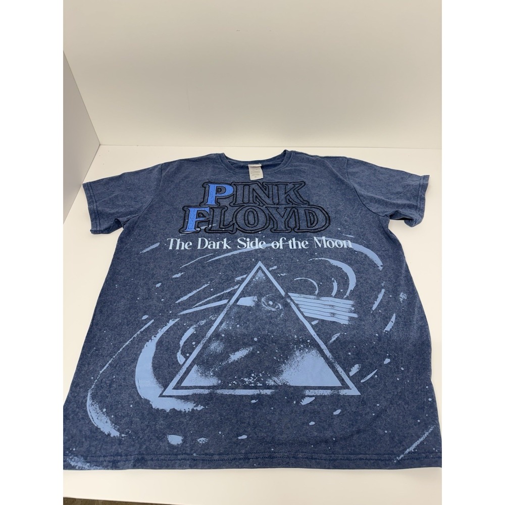 Pink Floyd Dark Side of the Moon Embroidered Logo T-Shirt XL Blue Acid Wash